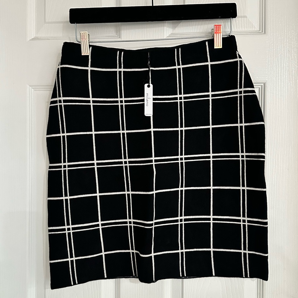 Milano Black and White Checkered Pencil Skirt